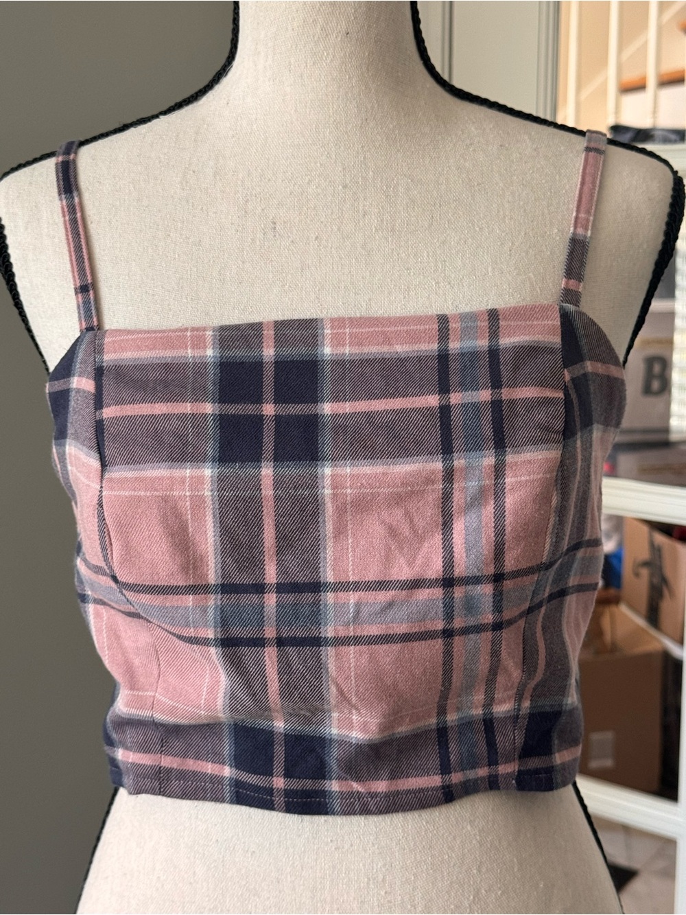 Aeropostale Pink Plaid Square Neck Crop Top M Y2K soft grunge cottagecore preppy